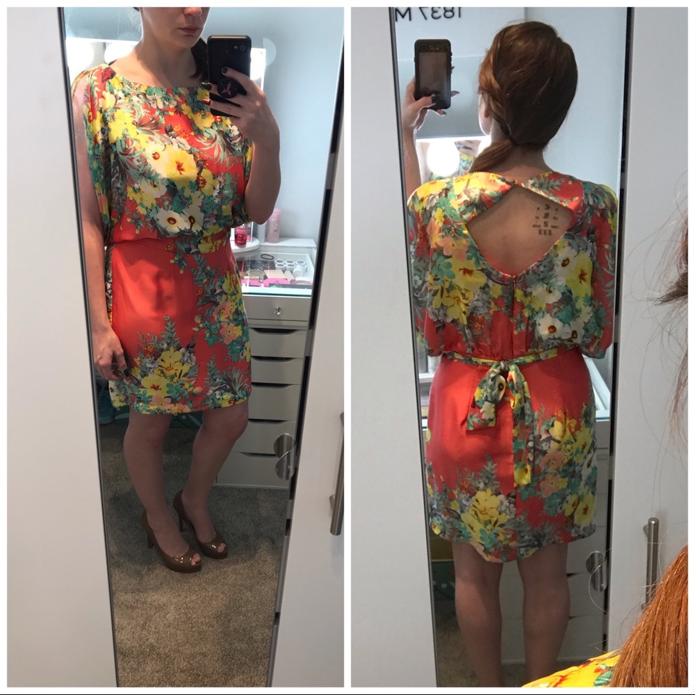 Bright coral floral dress